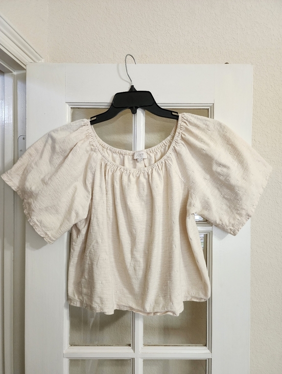LOFT Tops - LOFT Outlet Cream Swiss Dot Puff Sleeve Blouse Scoop Neck Cottagecore L